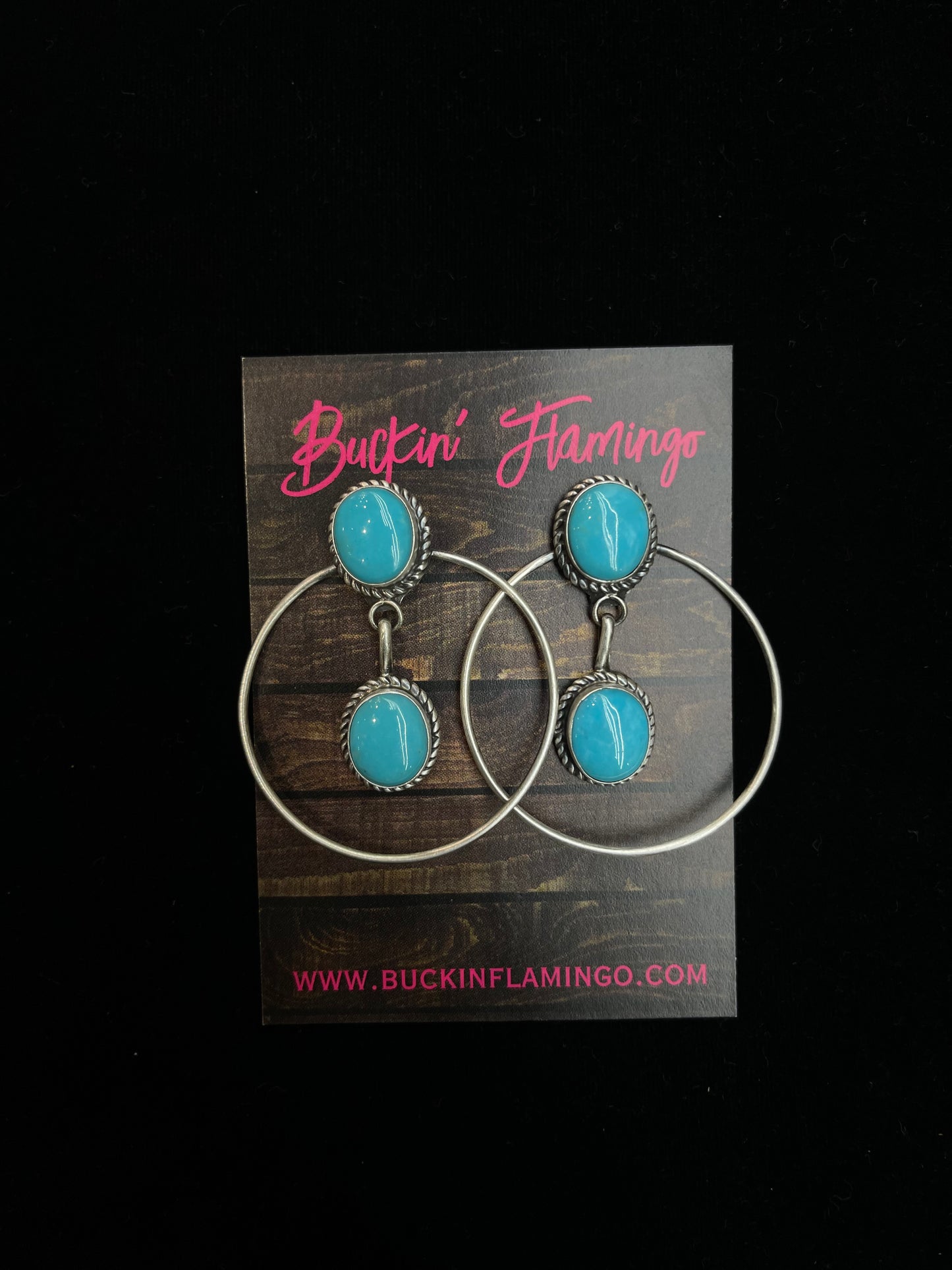 2 Stone Turquoise Hoop Post earrings by Judith Dixon, Navajo