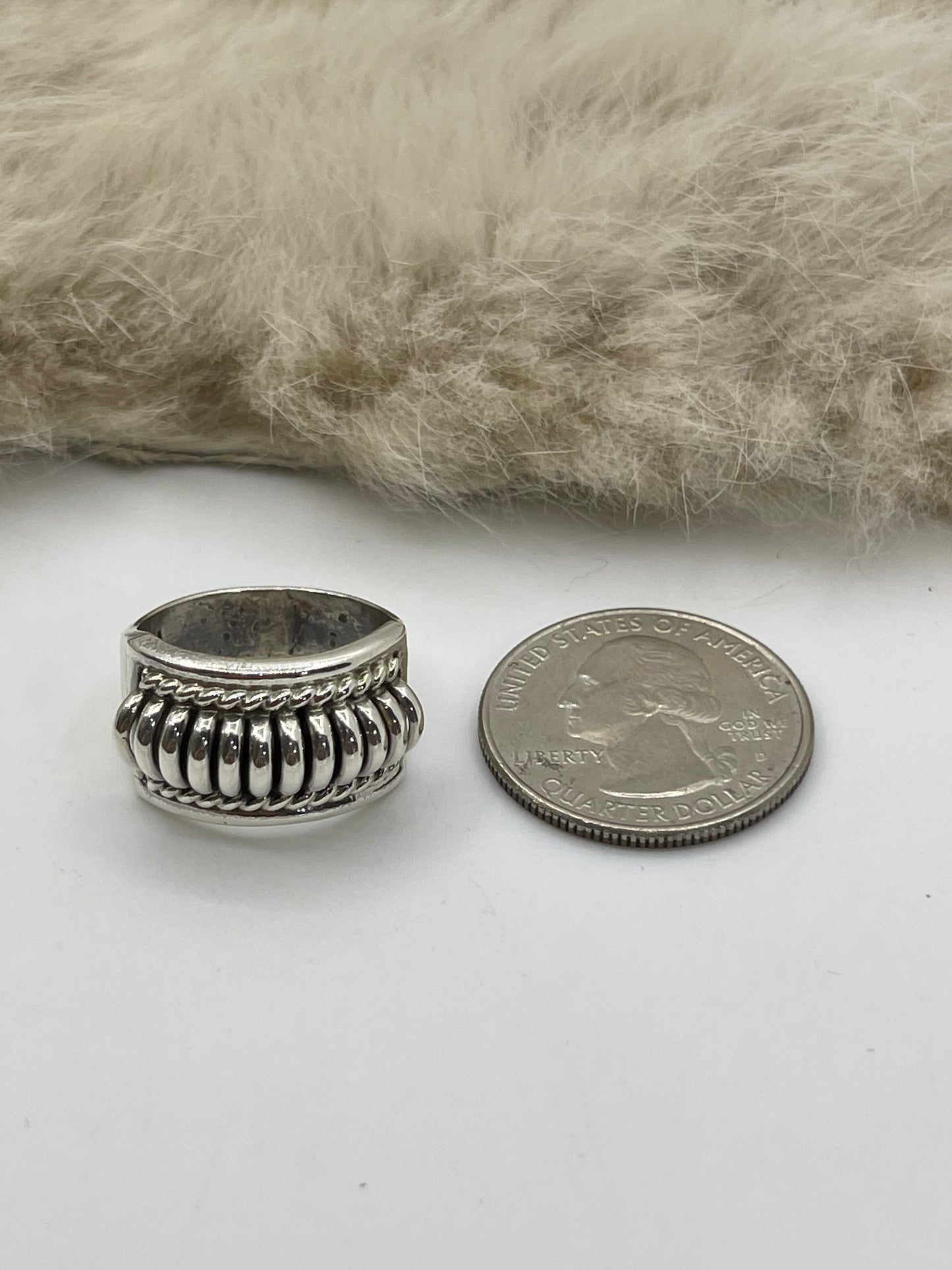 7.0 Ribbed “Water Bead” Design Ring by Thomas Charley, Navajo