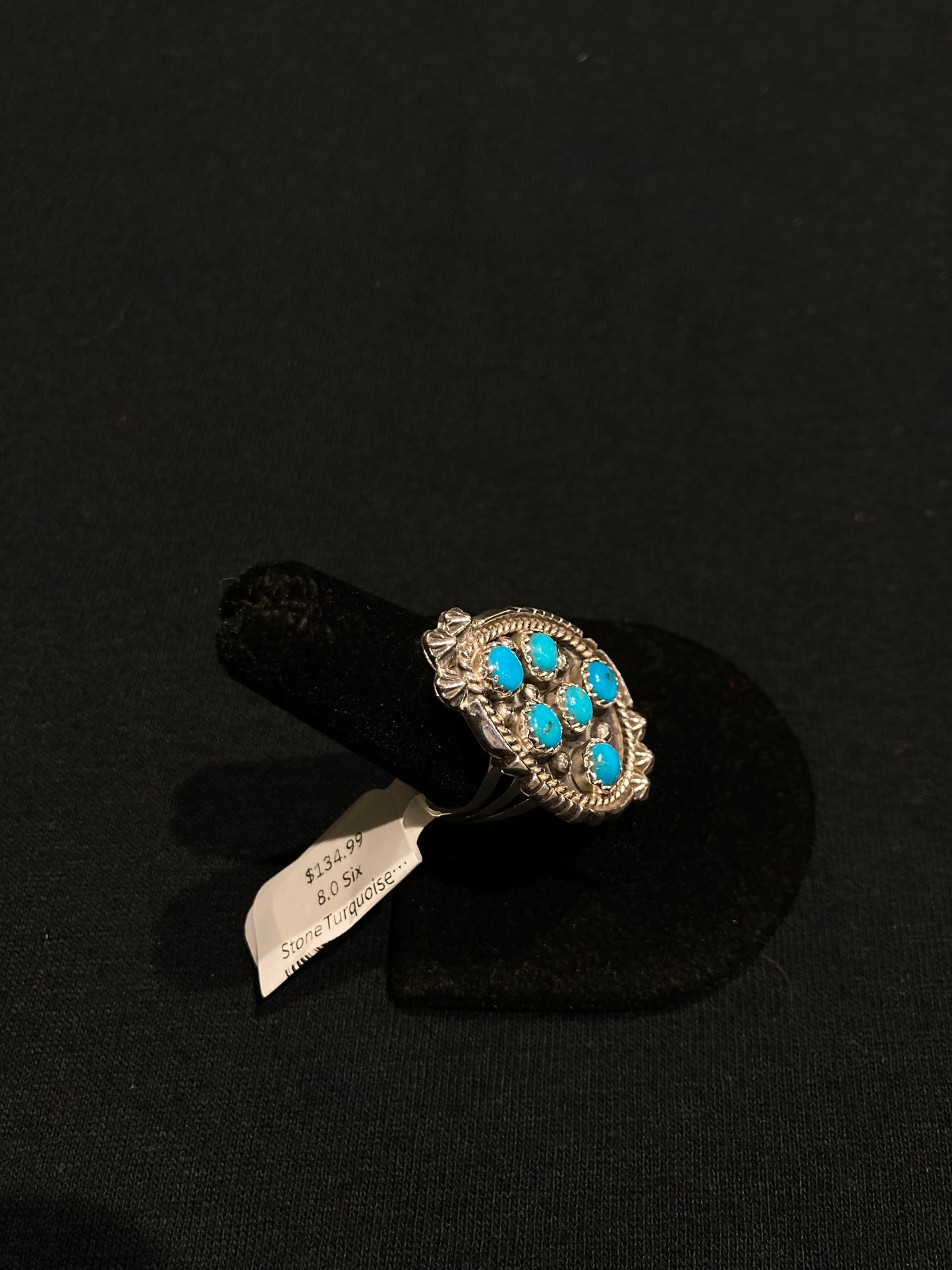 7.0 6 Stone Turquoise Teardrop Ring by Kenny Lonjose, Navajo