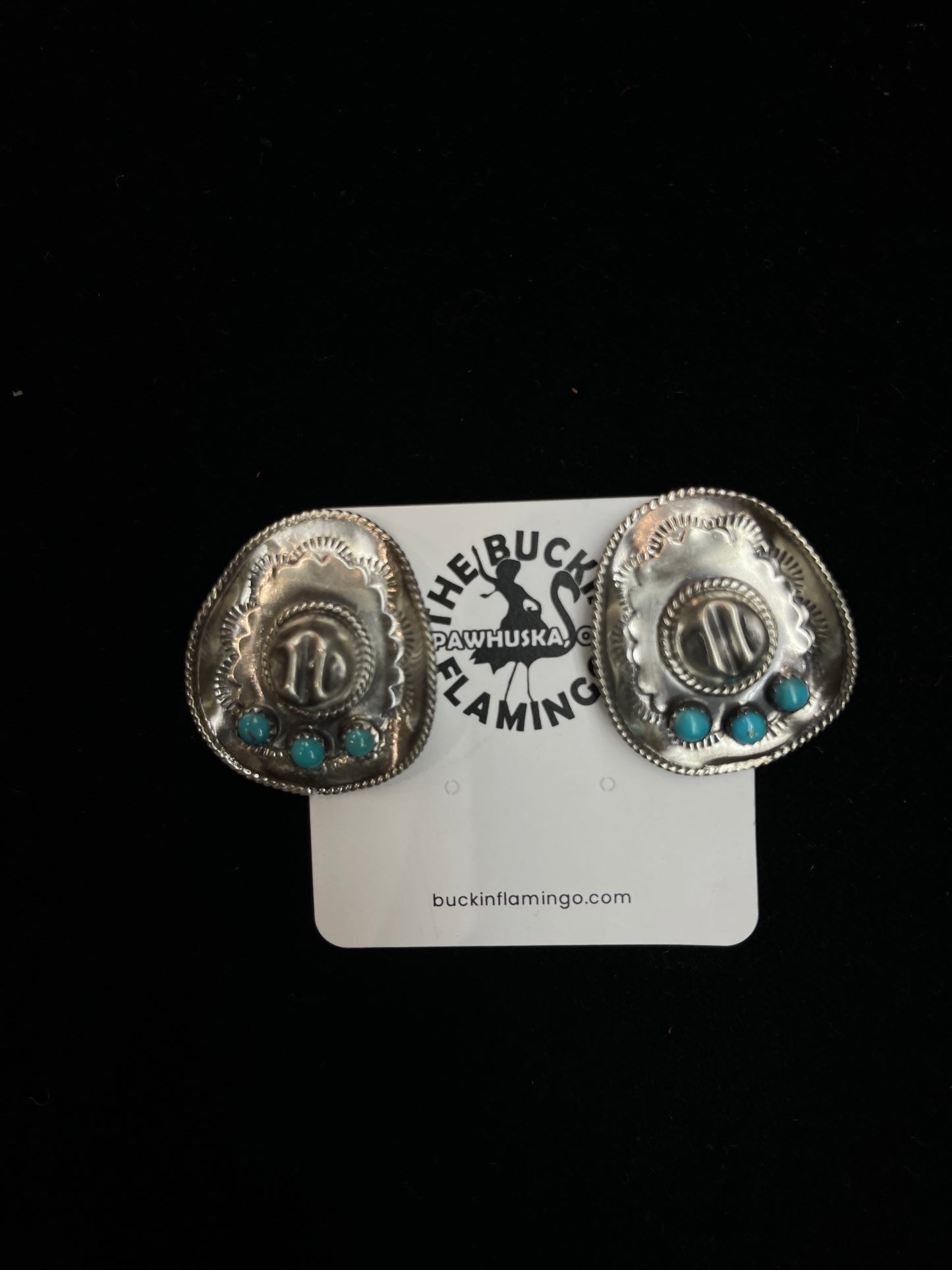 3 Stone Turquoise and Sterling Silver Cowboy Hat Post Earrings by Bobby Platero, Navajo