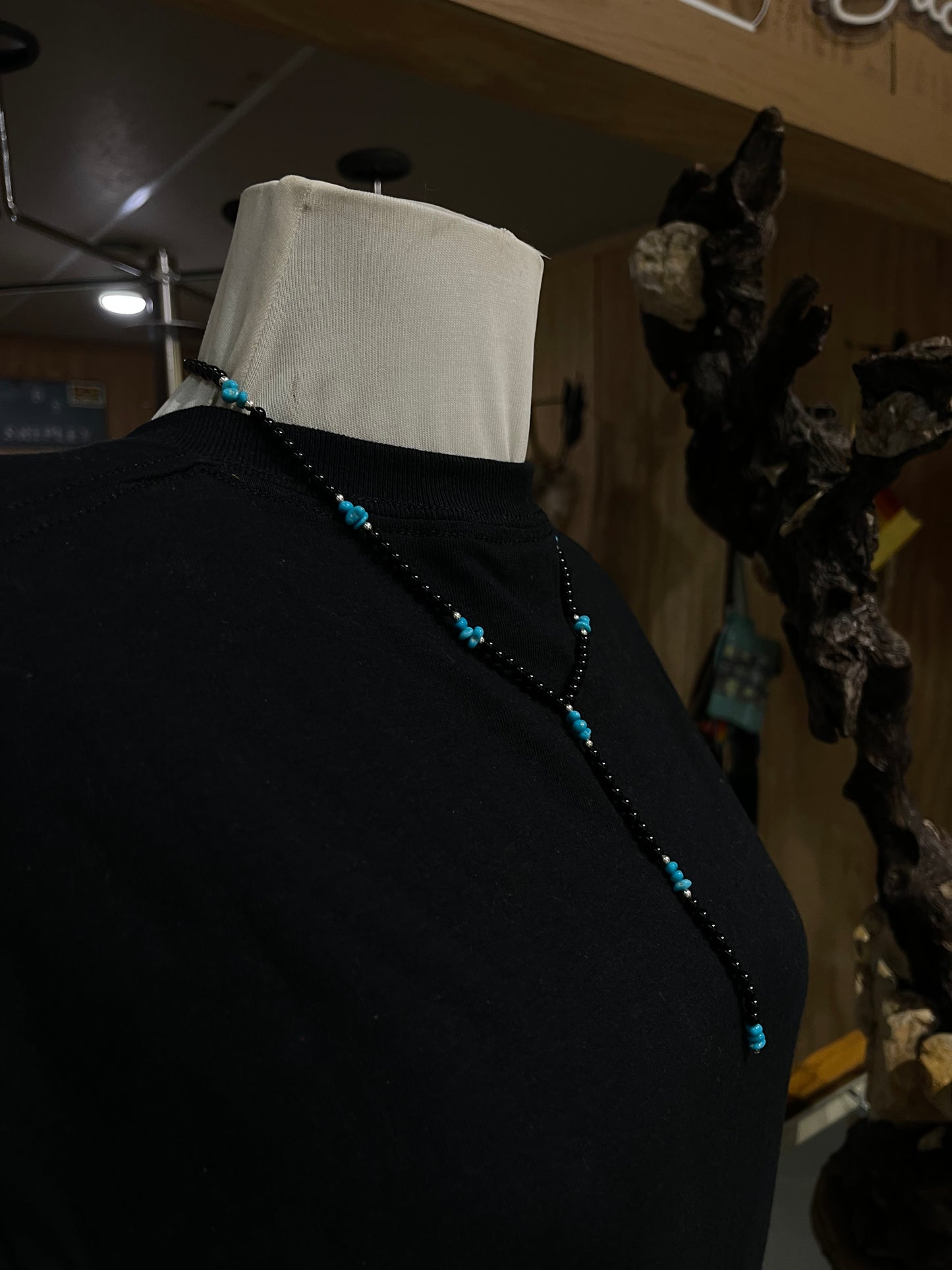 18"+4" Black Onyx and Turquoise Lariat