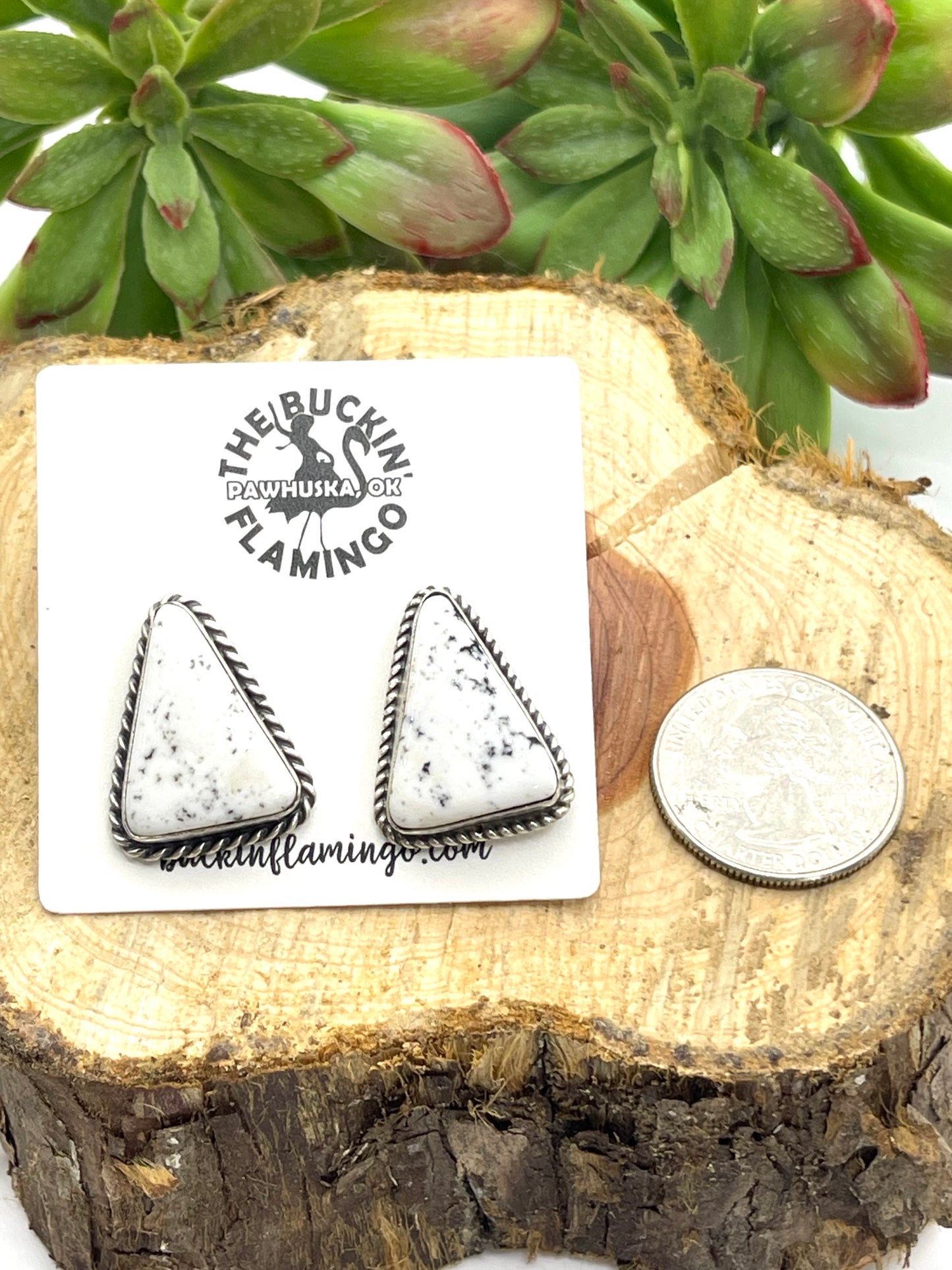 White Buffalo Top Post Triangle Earrings by Elouise Kee, Navajo
