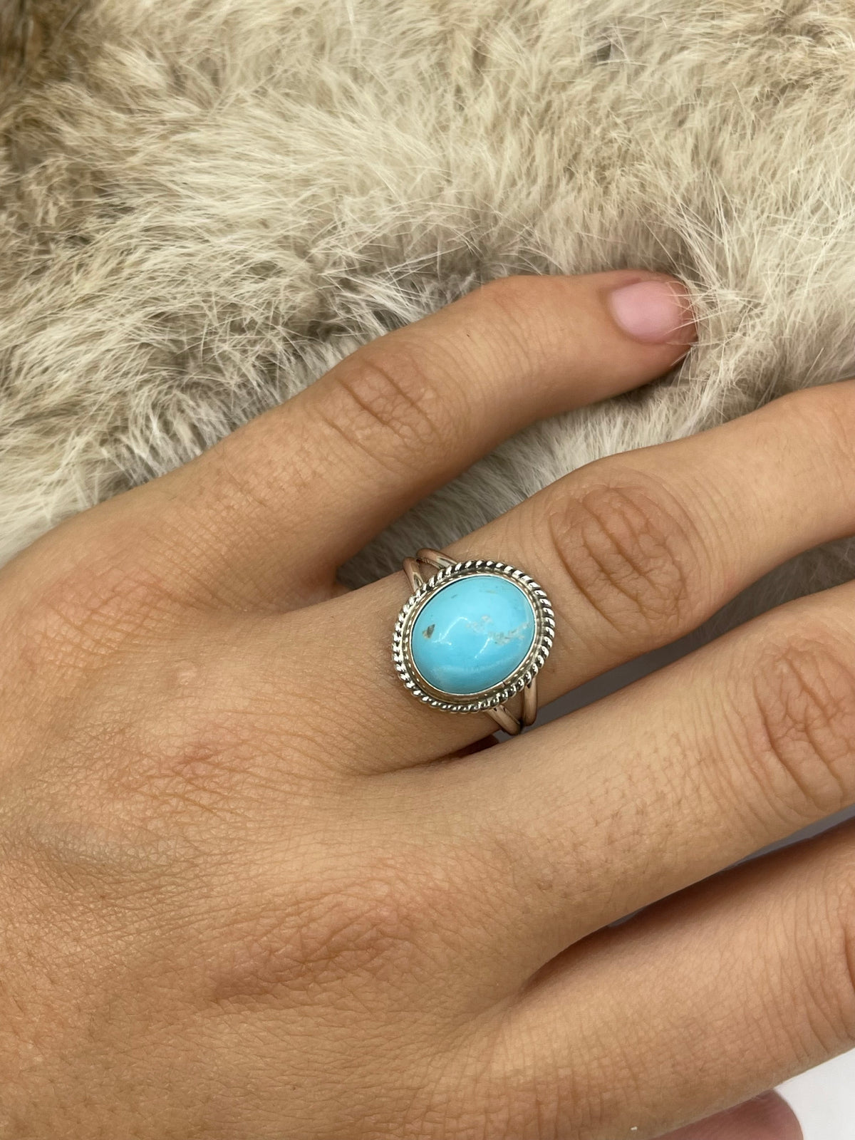 8.5 Blue Kingman Turquoise Ring by Byron Begay, Navajo