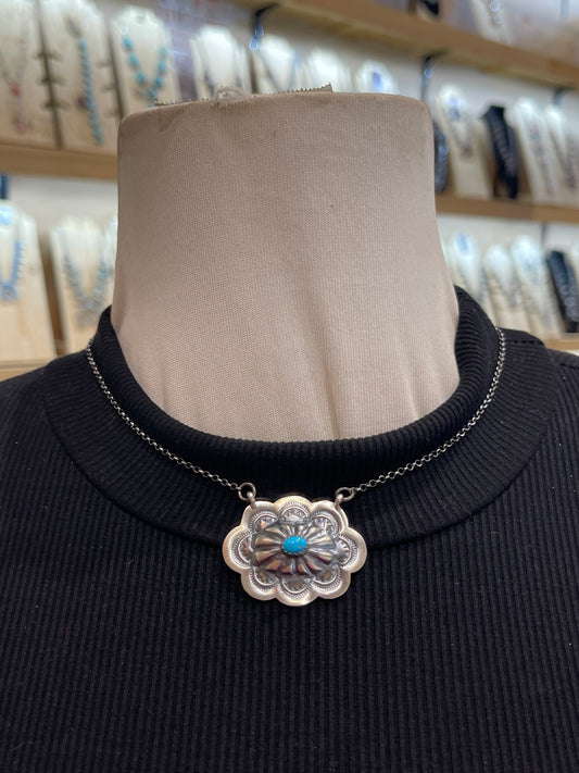 16" Stamped Concho Necklace by Larina Benally, Navajo