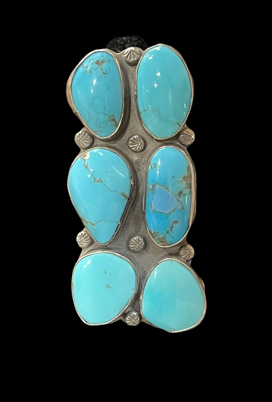 13.0 6 Stone Kingman Turquoise Ring by Gilbert Nez, Navajo