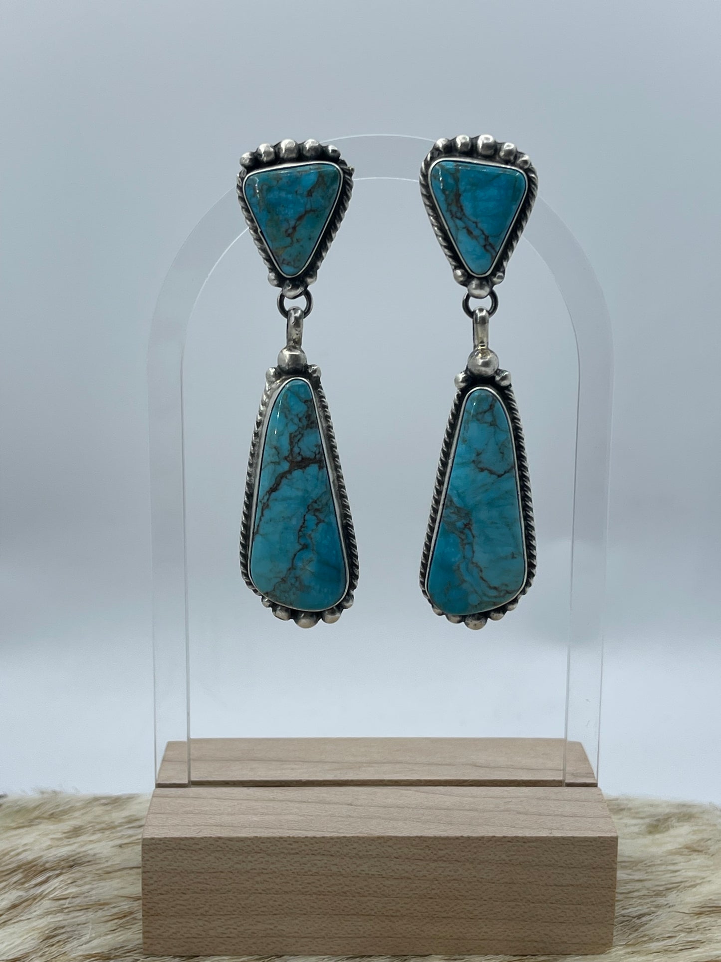 Kingman Turquoise 2 Stone Dangles by Elouise Kee, Navajo