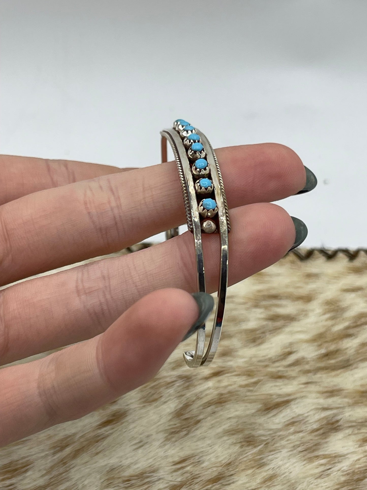 5 3/4"-7 1/4" 8 Stone Turquoise Snake Eye Cuff by Susie Livingston, Zuni