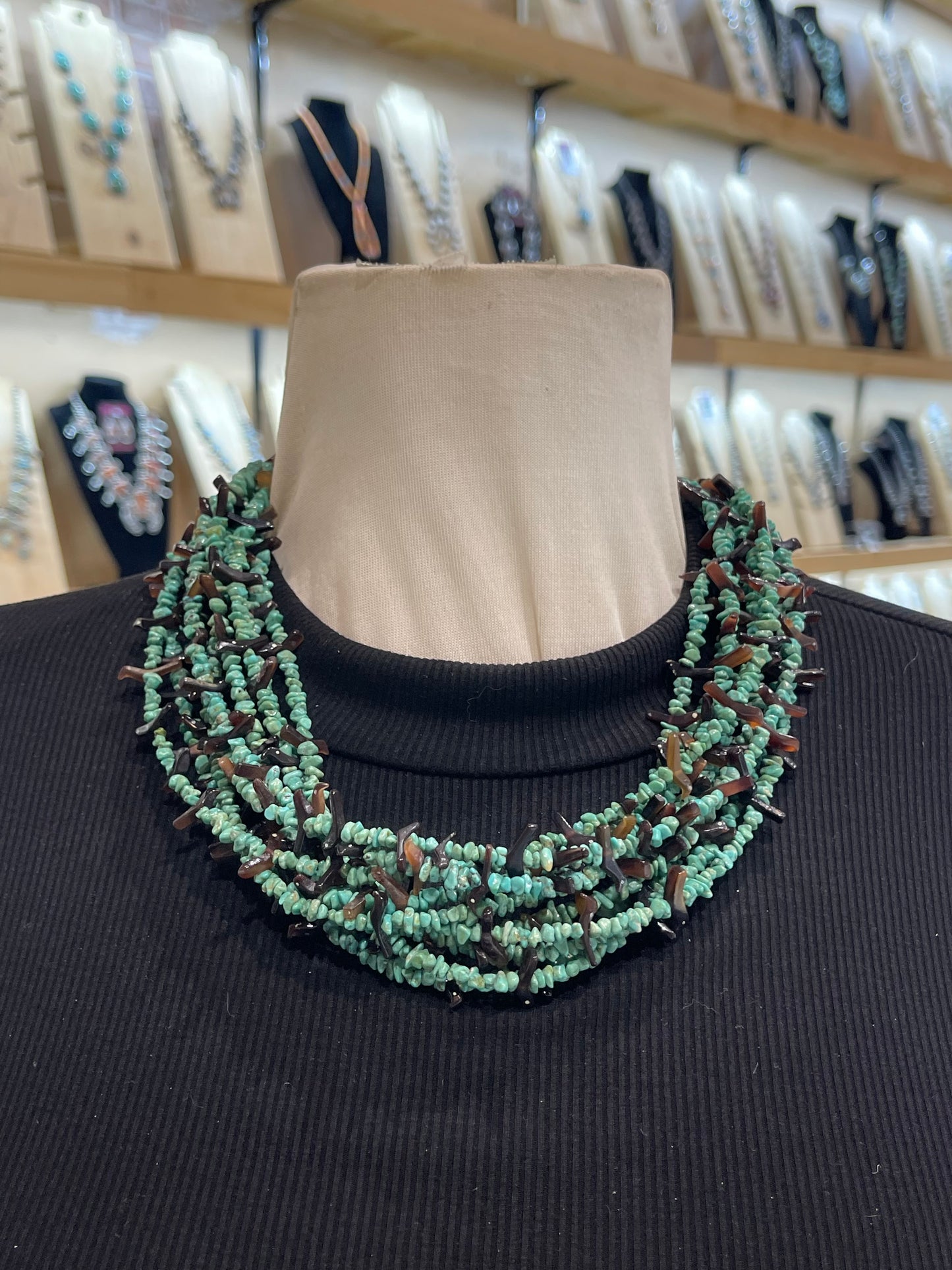 21" 10 STRAND TURQUOISE FETISH BIRD NECKLACE BY JOLENE BIRD, SANTO DOMINGO