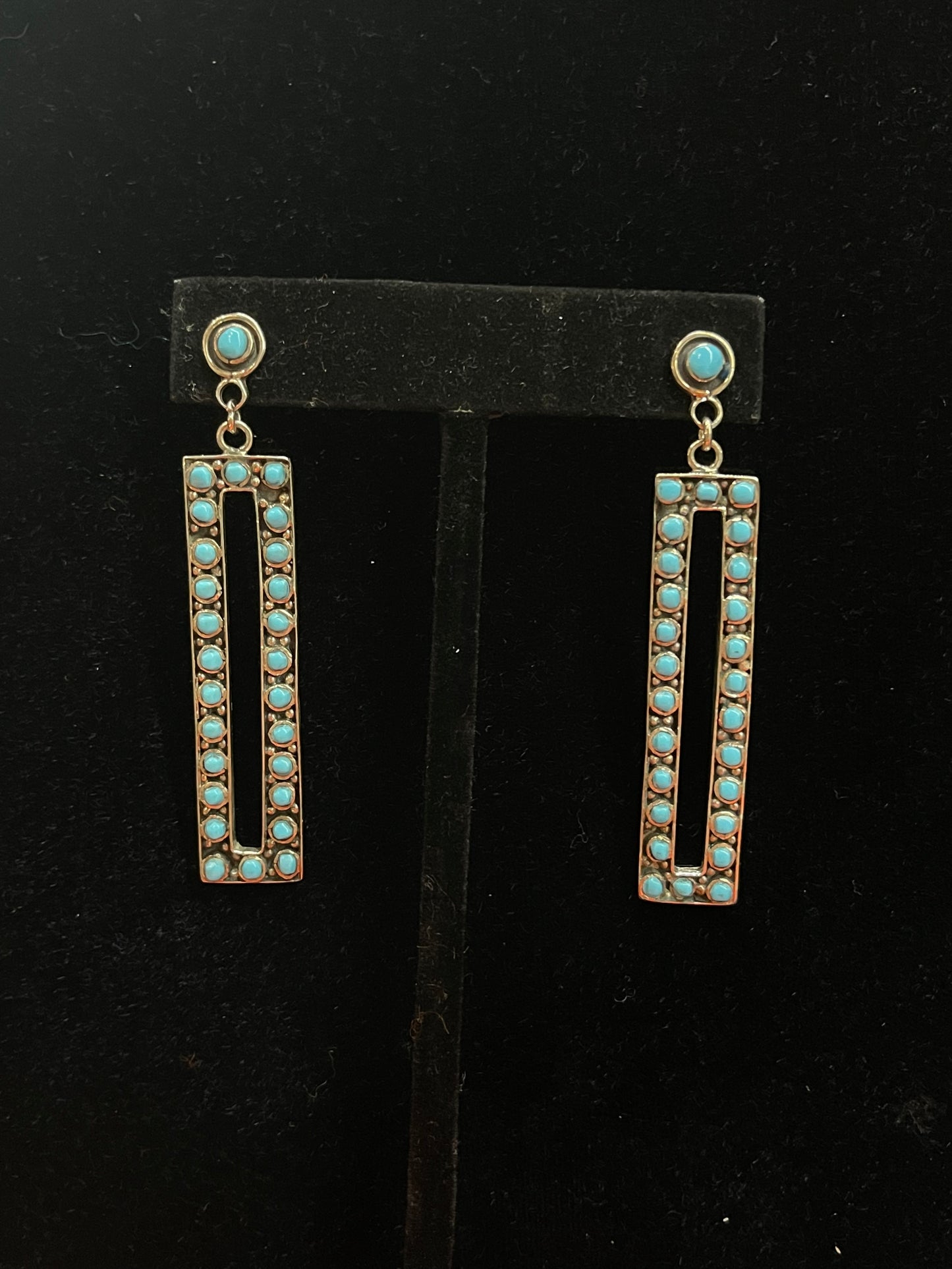 2 1/2" Long "Picture Frame" Earrings with Turquoise Stones