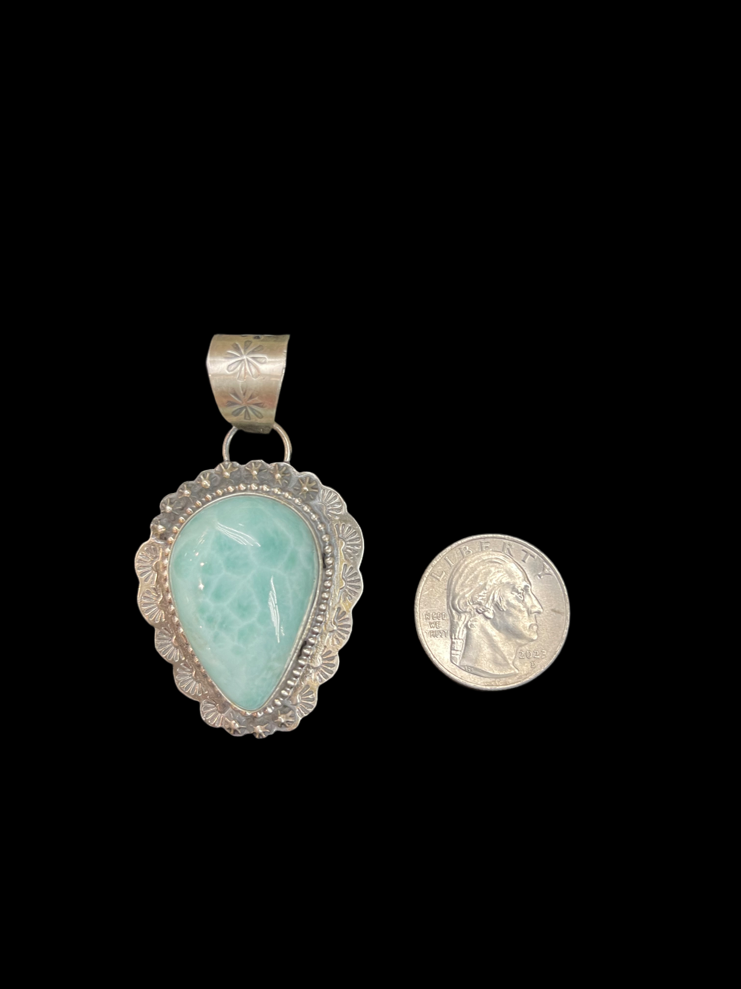 Larimar Turquoise Pendant by Gilbert Nez, Navajo