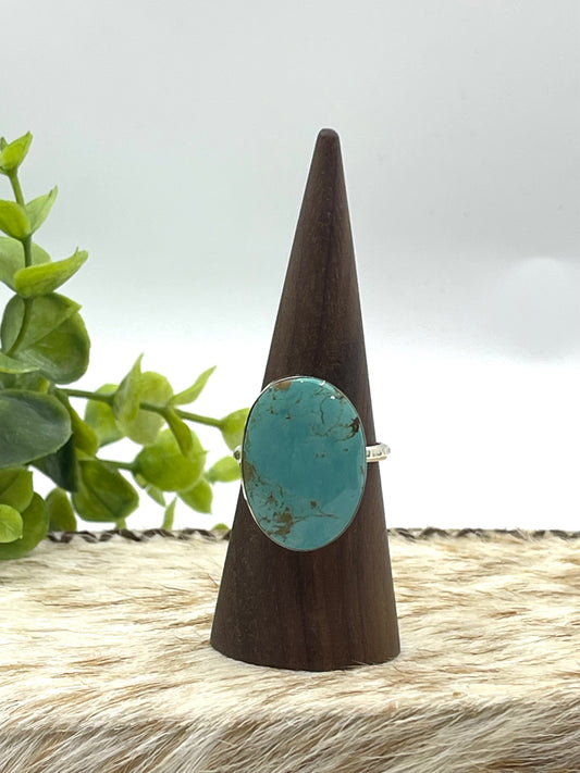 10.5 Kingman Turquoise Oval Ring by David Lopez, Navajo