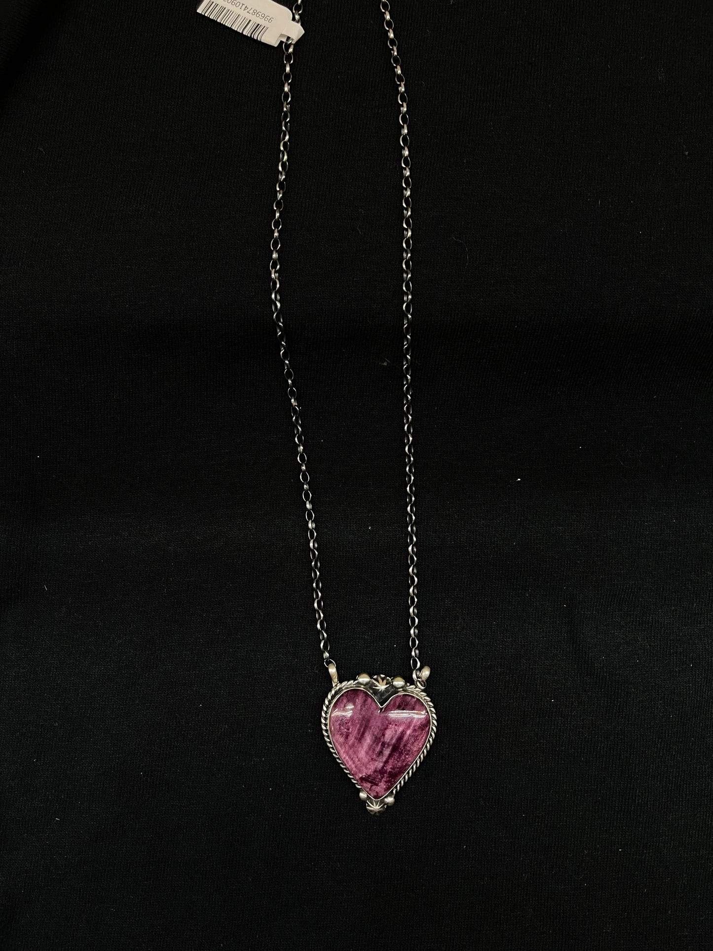 18" Purple Spiny Oyster Shell Heart Necklace by Alfred Martinez, Navajo