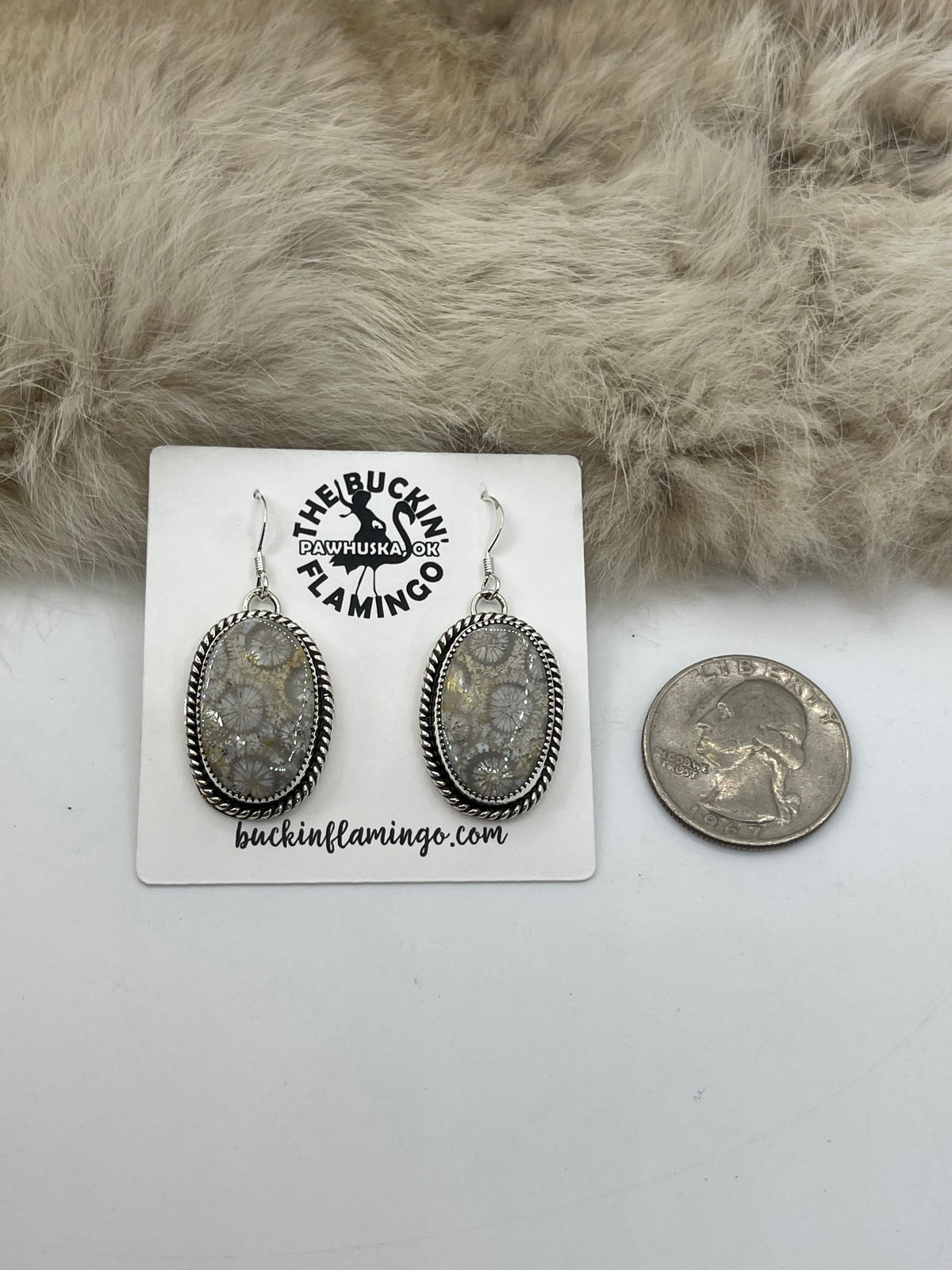 5 Stone Necklace & Earring Set Fossil Coral by Joe Begay, Navajo