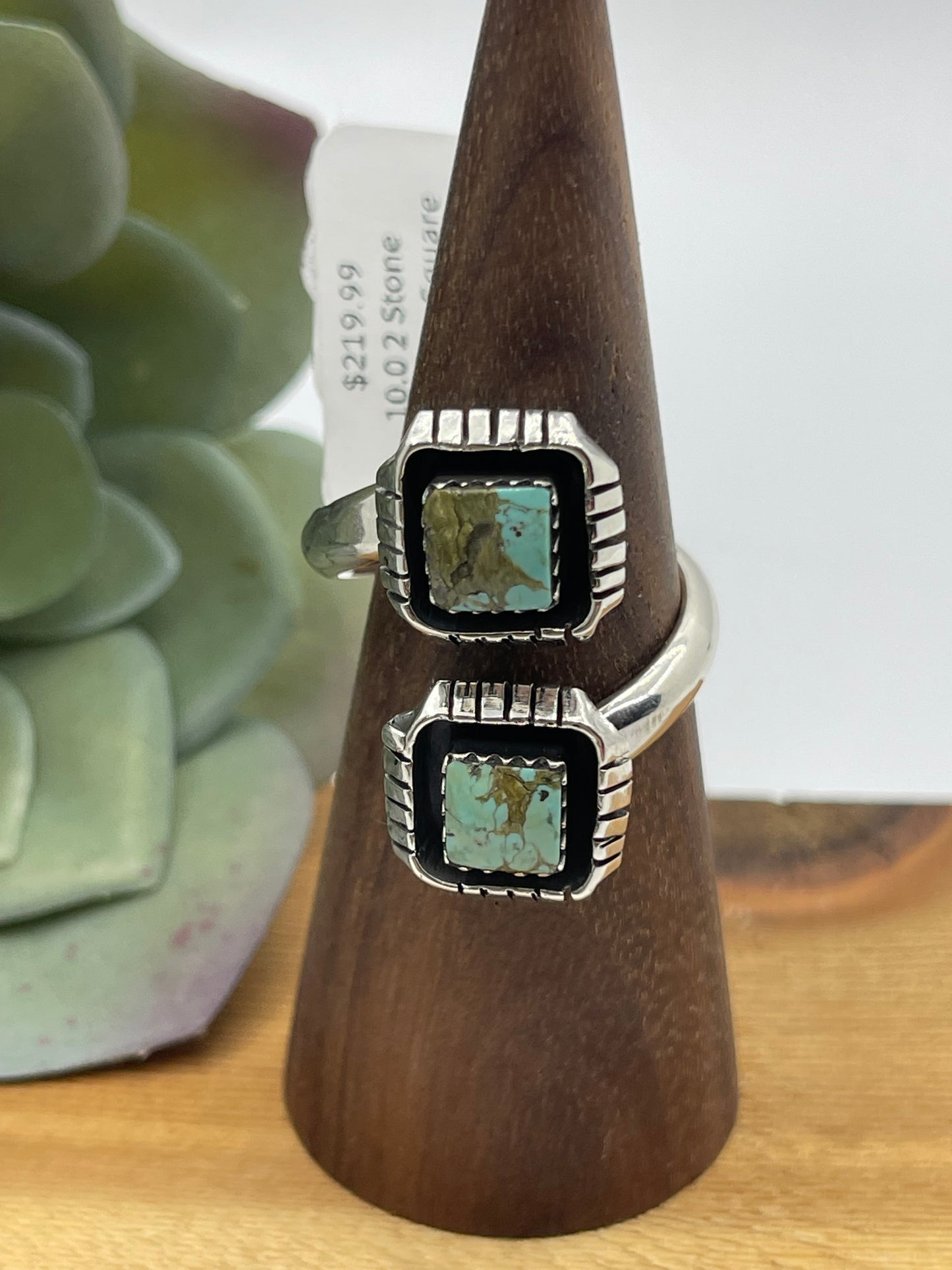 10.0 2 Stone Turquoise Square Ring by Aaron Begay, Navajo