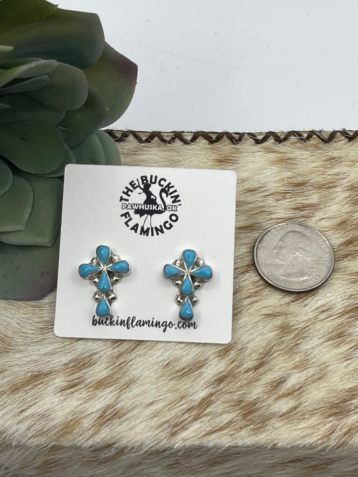 Turquoise Cross Post Earrings by Pino Yazzie, Zuni