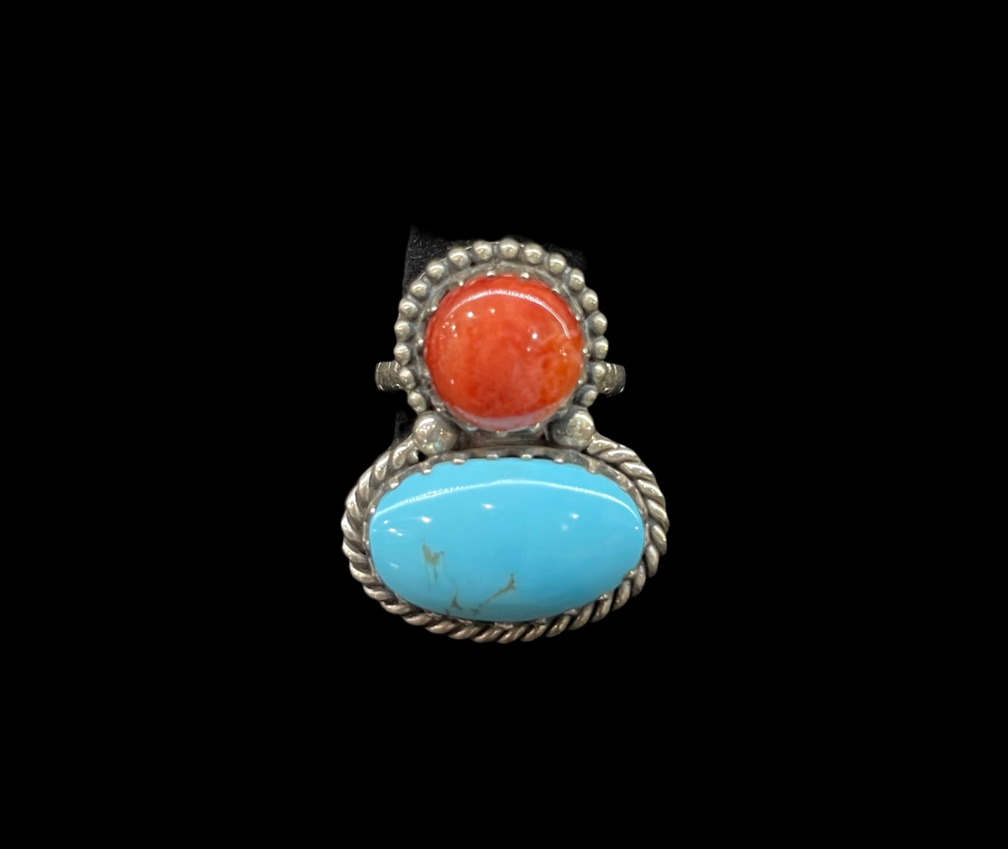 Turquoise and Red Spiny Oyster Shell Ring by Kevin Nez, Navajo