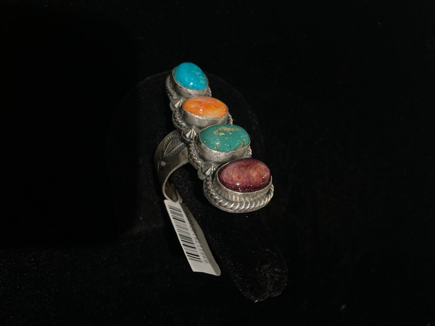 16.0 Turquoise and Spiny Oyster Shell 4 Stone Ring by Boyd Ashley, Navajo