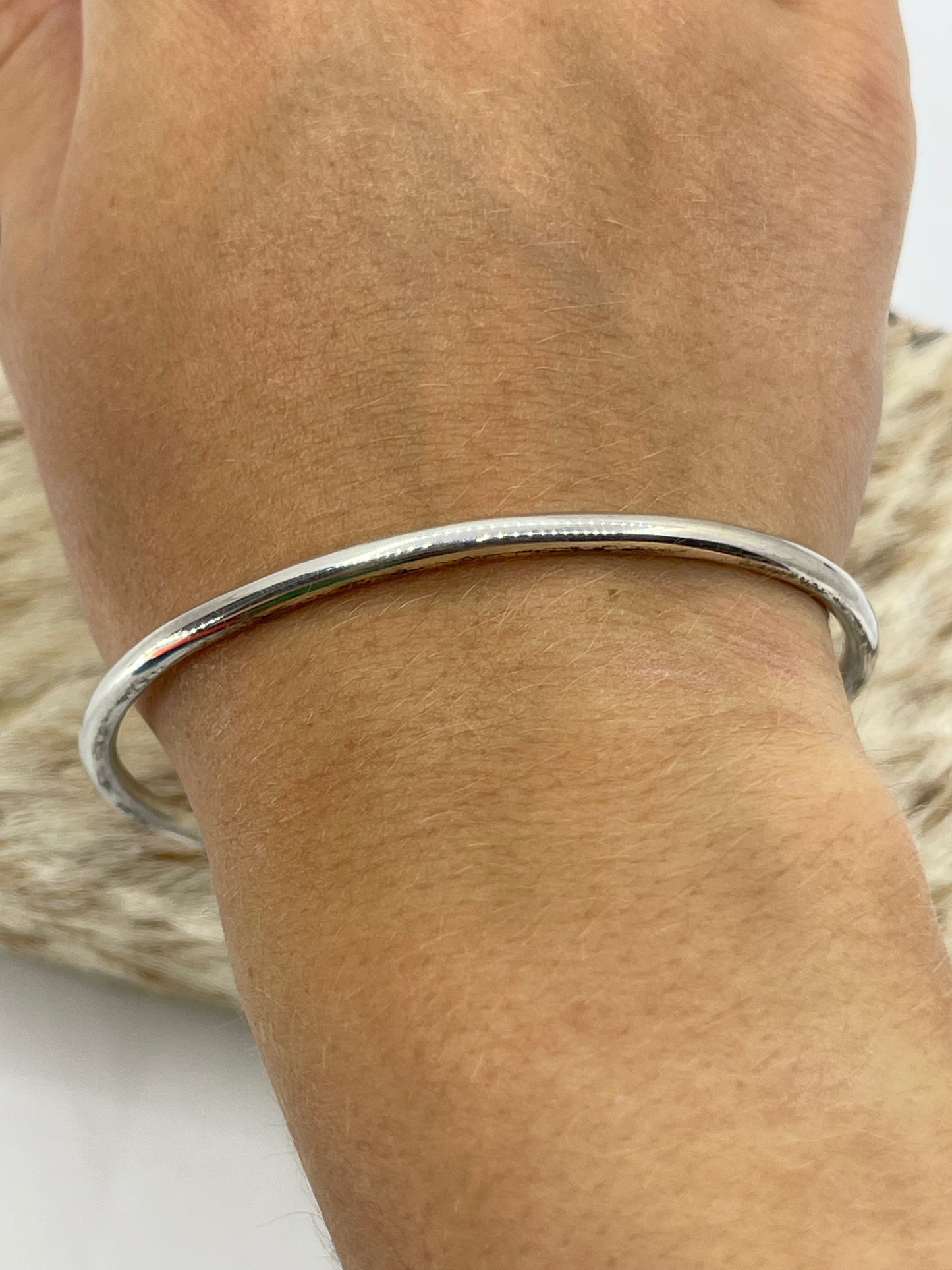 8" Silver Round Wire Bangle by Elaine Tahe, Navajo