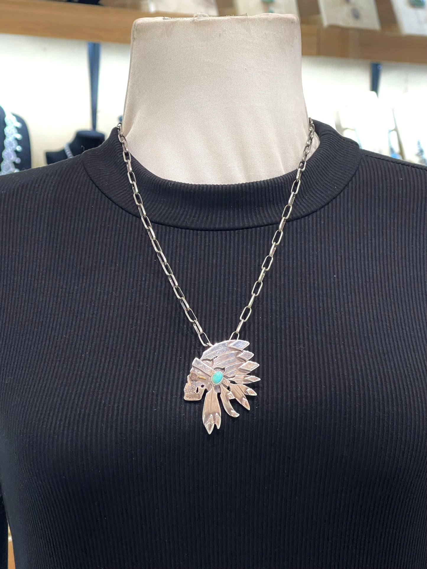 22" Silver Skull & Headdress with 14K Gold Sunglasses Necklace