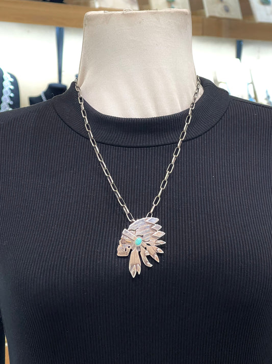 22" Silver Skull & Headdress with 14K Gold Sunglasses Necklace