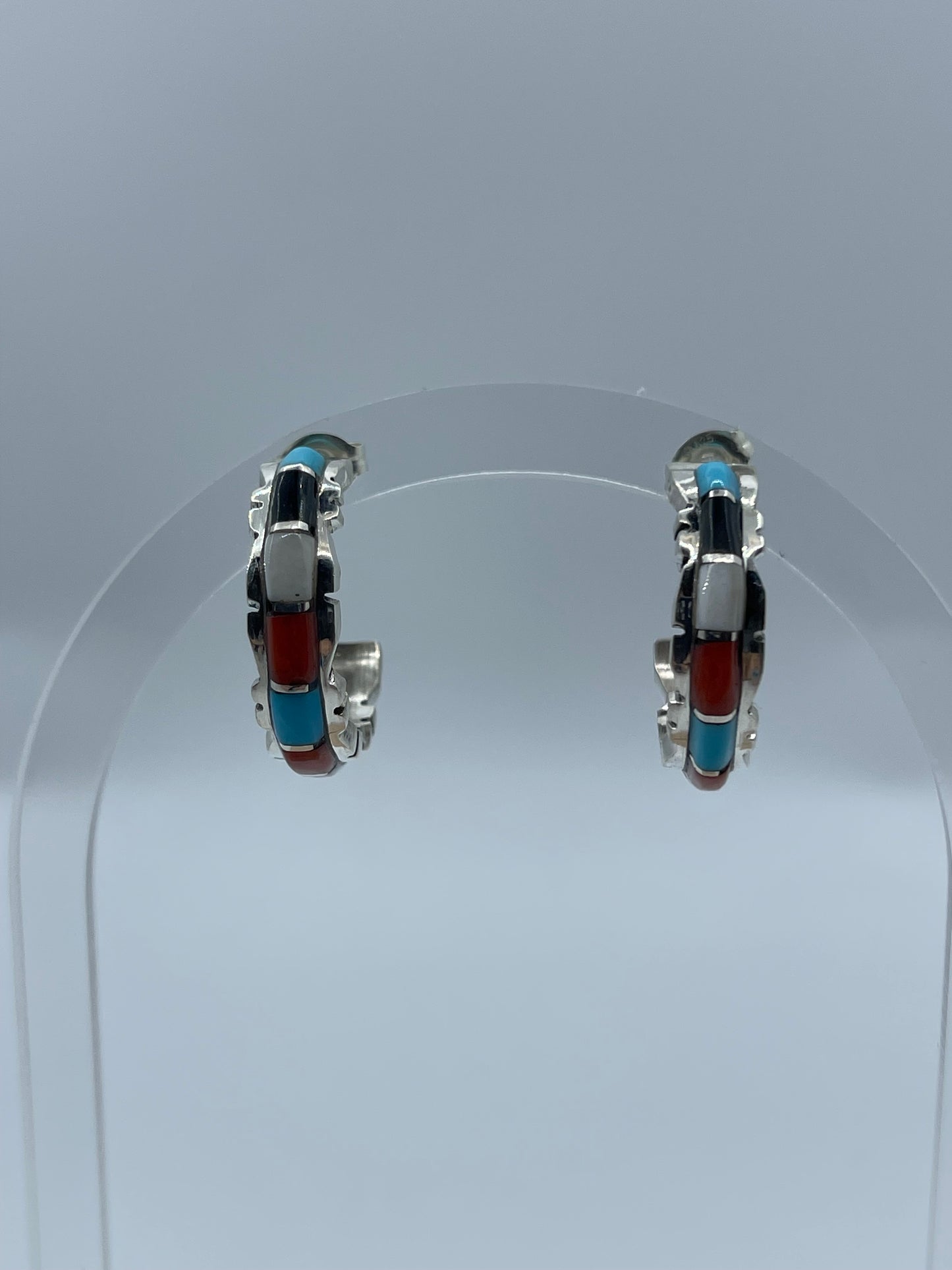 Multi Stone Post Hoop Earrings by Sheldon Lalio, Zuni