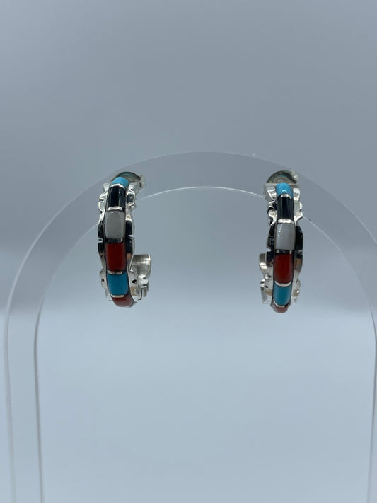 Multi Stone Post Hoop Earrings by Sheldon Lalio, Zuni