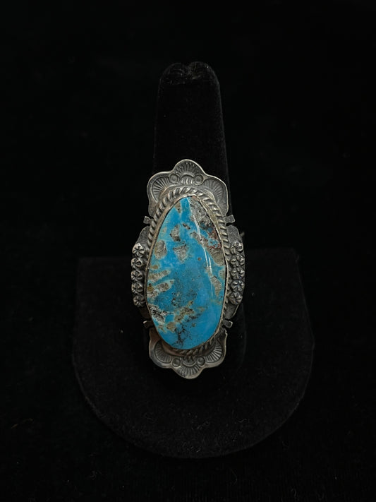 9.5 Big Kingman Turquoise Ring by John Nelson, Navajo