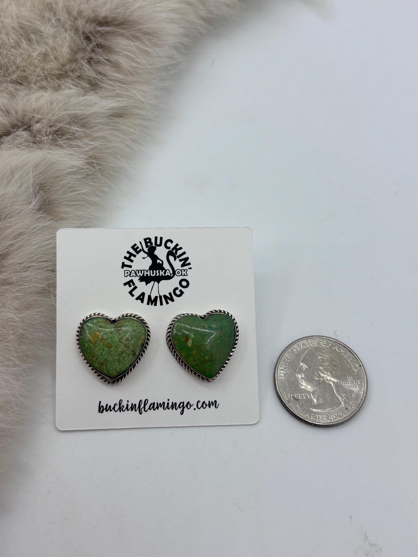 Turquoise Heart Post Earrings by Sonyei Coho, Navajo