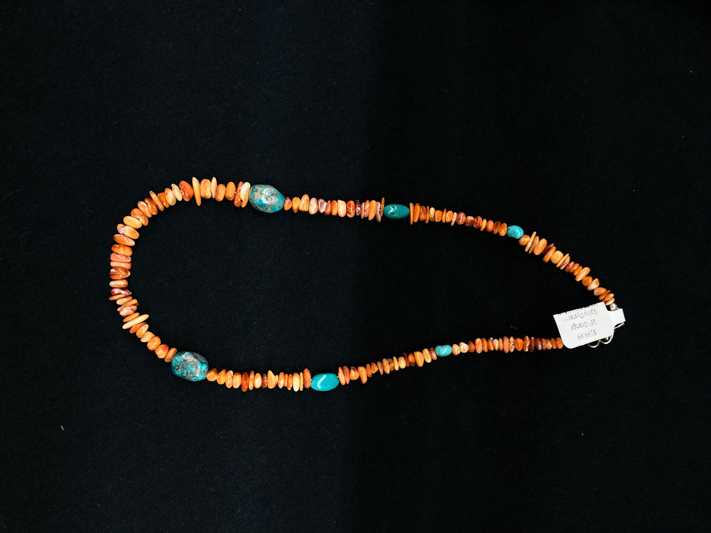 16" Orange Spiny Oyster and Turquoise Nugget Necklace