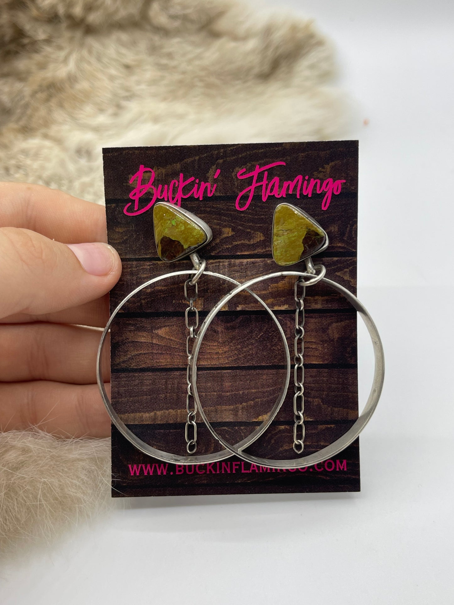 Royston Turquoise Post Stamped Hoop Earrings by Christina Jackson, Navajo
