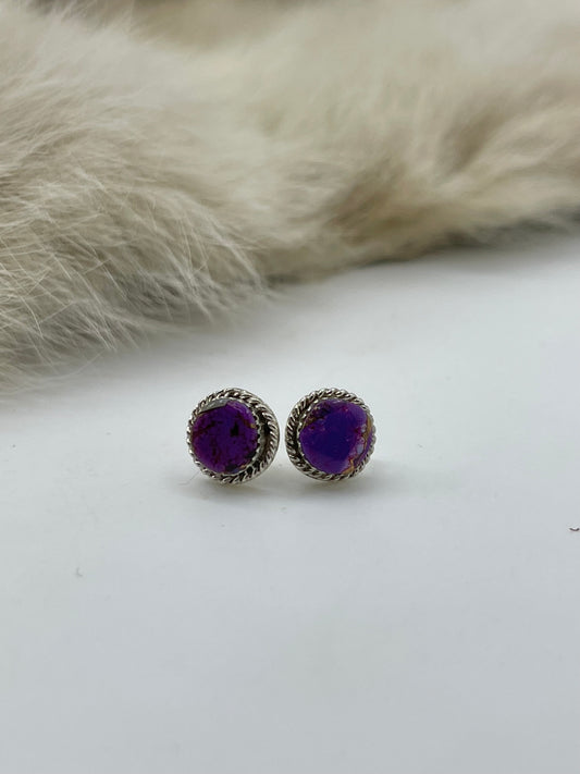 ORANGE CRUSH WITH PURPLE STUD EARRINGS BY MARCHELLE QUALO, ZUNI