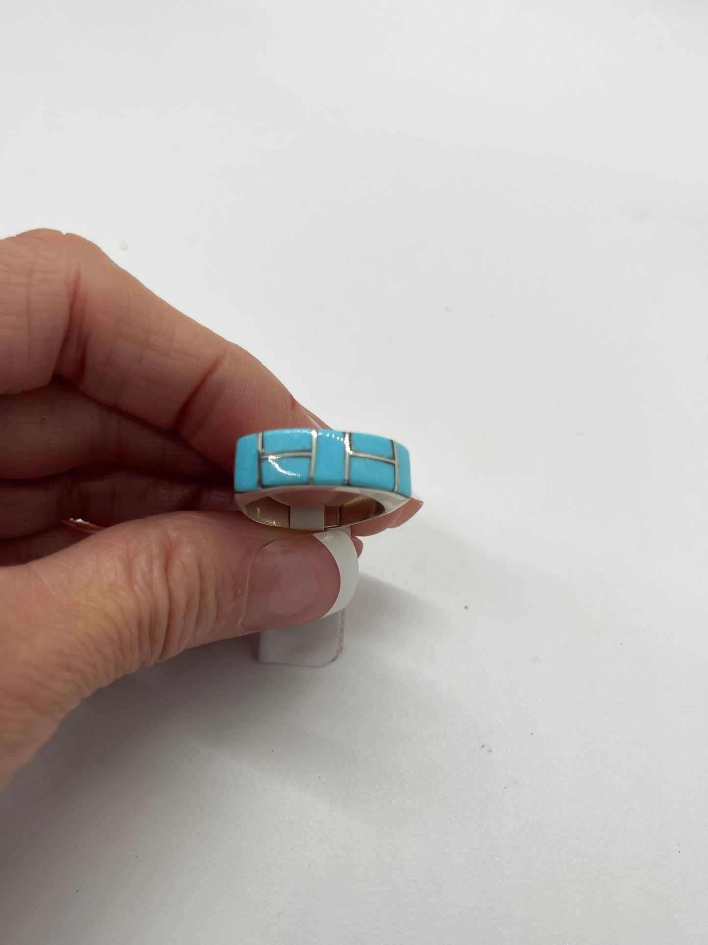 7.5 Inlay Turquoise Ring by Verna Kanesta, Zuni