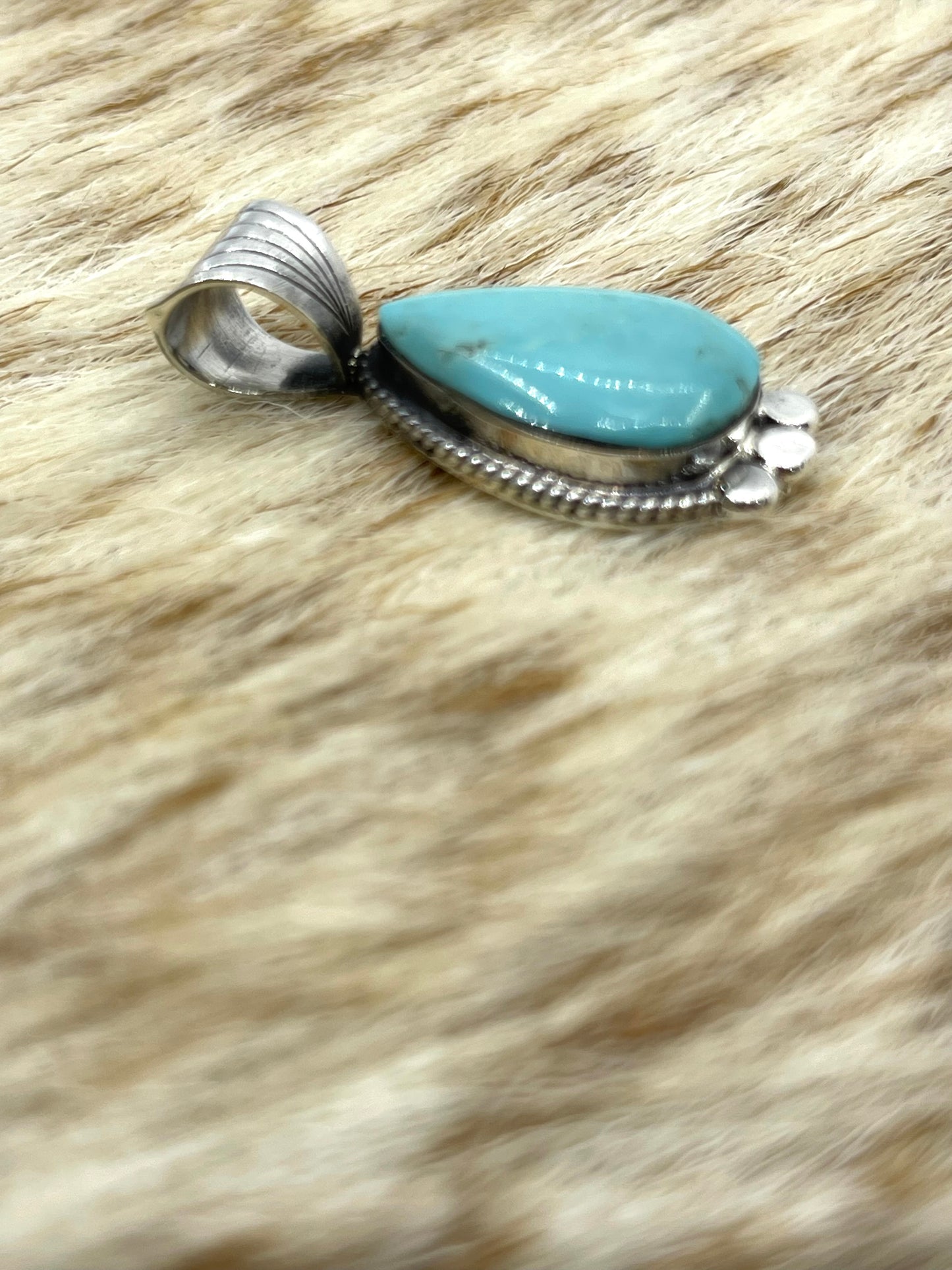 Kingman Turquoise Pendant on 18" Chain by Sadie Jim, Navajo