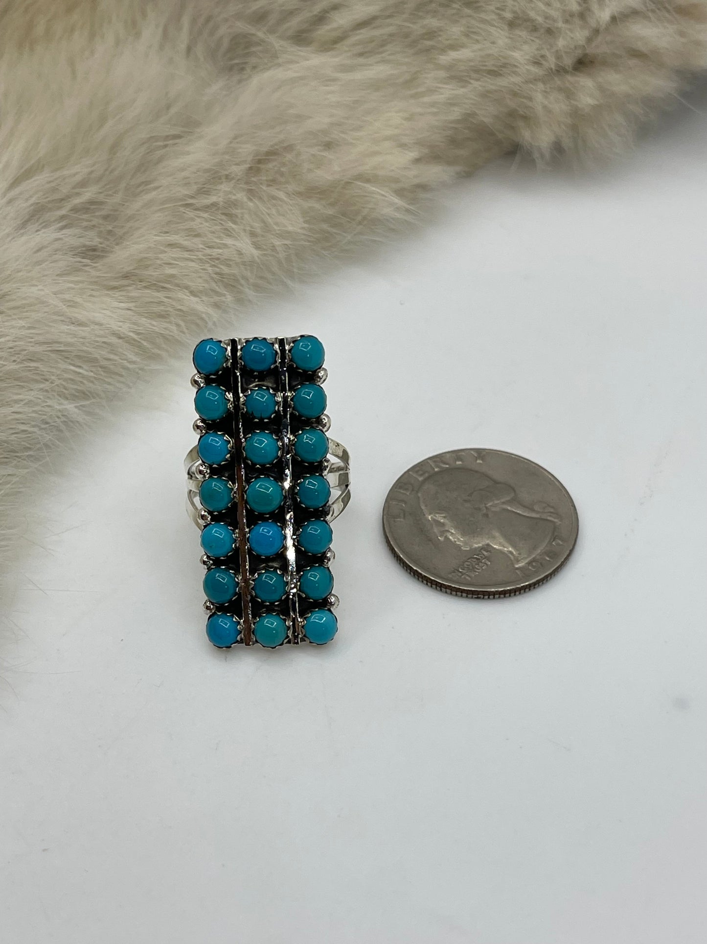 7.0 21 Stone Turquoise Ring by Kenny Lanjose, Navajo