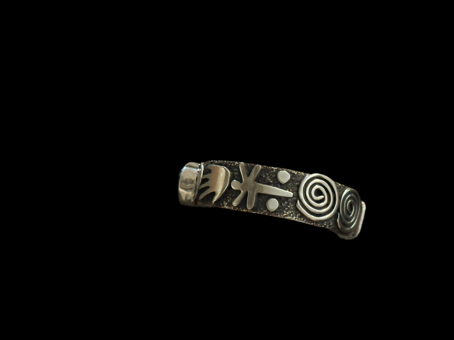 Petroglyph Cuff with Kingman Web Turquoise by Alex Sanchez, Navajo (narrow)