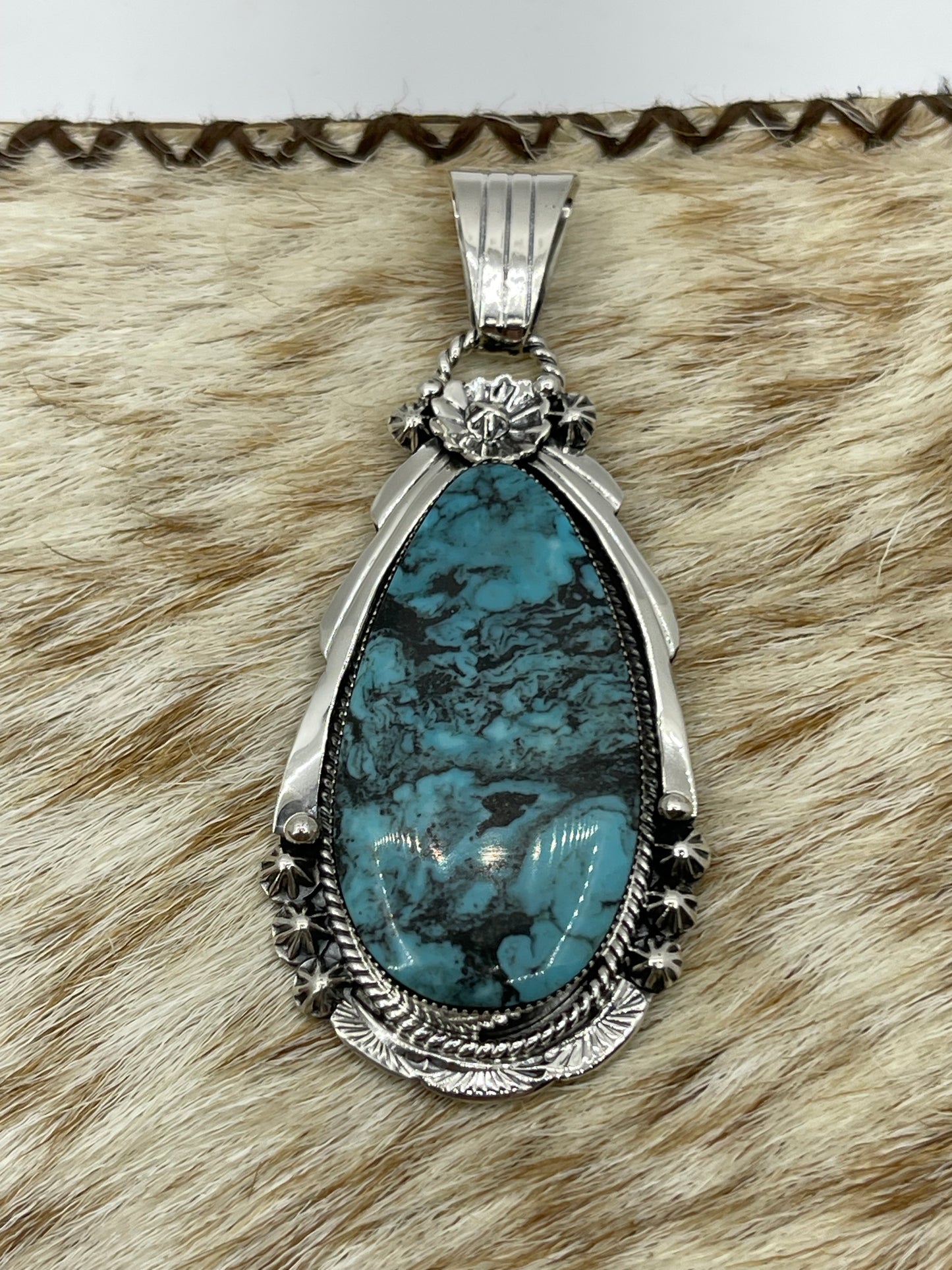 Kingman Turquoise Teardrop Pendant with a 4.8mm Bale by Rose Lee, Navajo