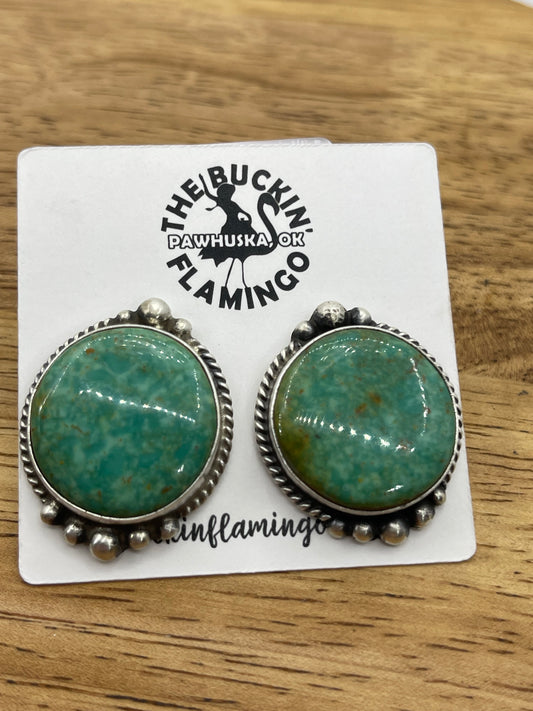 Royston Turquoise Post Earrings by Elouise Kee, Navajo