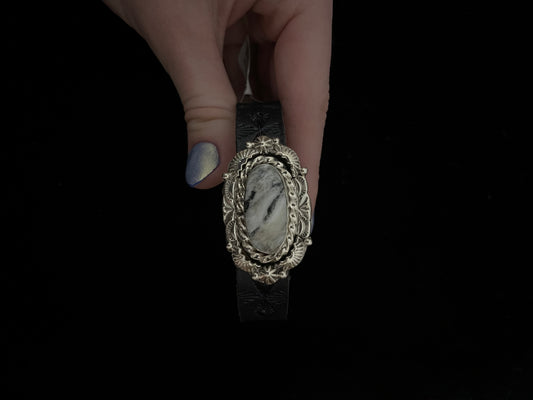 6.25" - 7" White Buffalo Leather Bracelet by Suzanna Johnson, Navajo