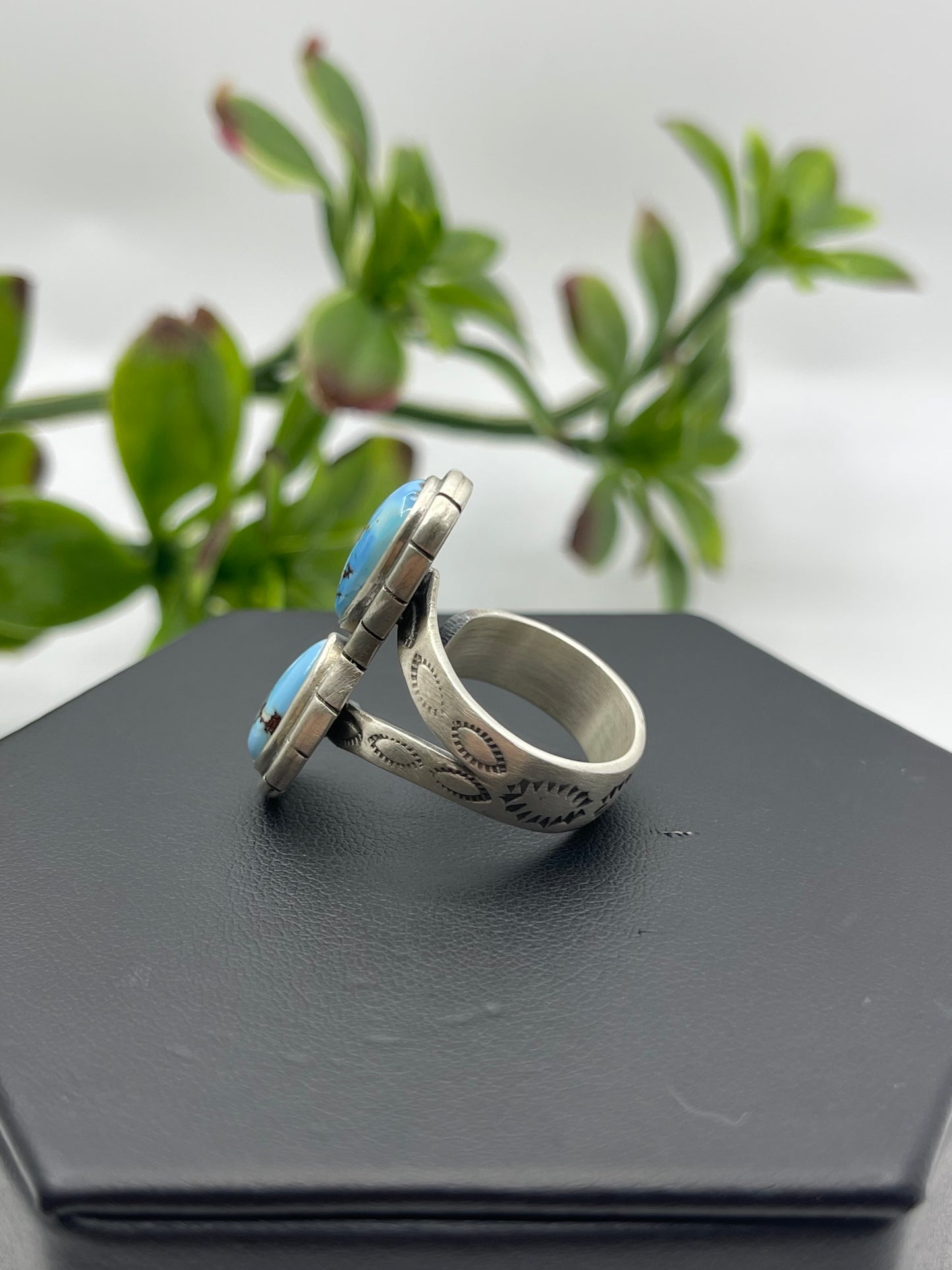 Adjustable 5.0-8.0 2 Stone Golden Hills Turquoise Ring