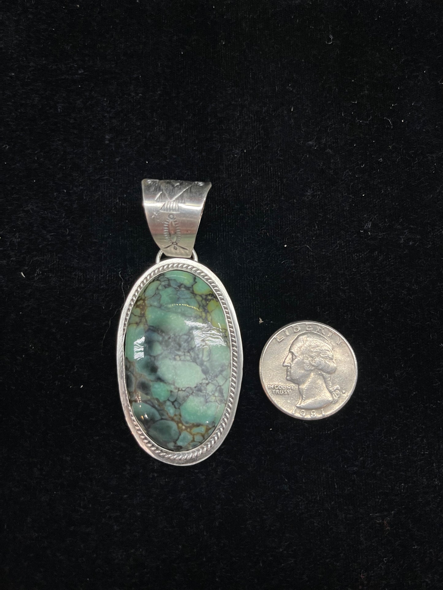 11.9mm Bale Emerald Rose Turquoise Pendant by J. Piaso, Jr, Navajo