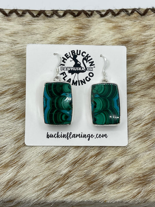 Malachite Chrysocolla Dangle Earrings by Alice Johnson, Navajo