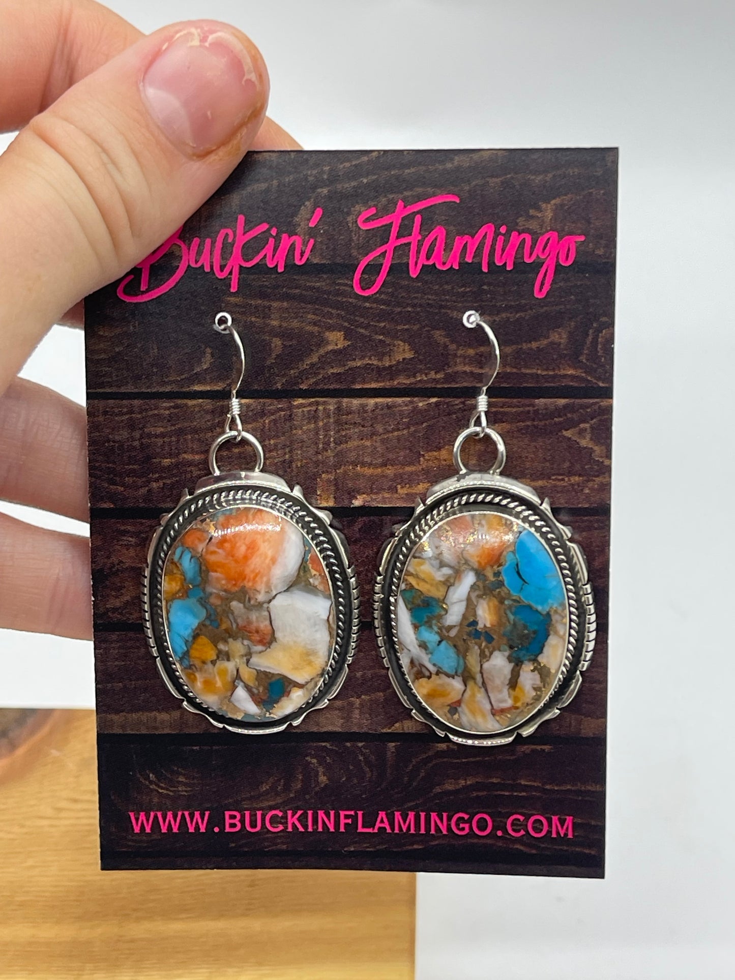 LOT 67 1/4 Orange Crush Oval dangle Earrings by Harold Becenti, Navajo