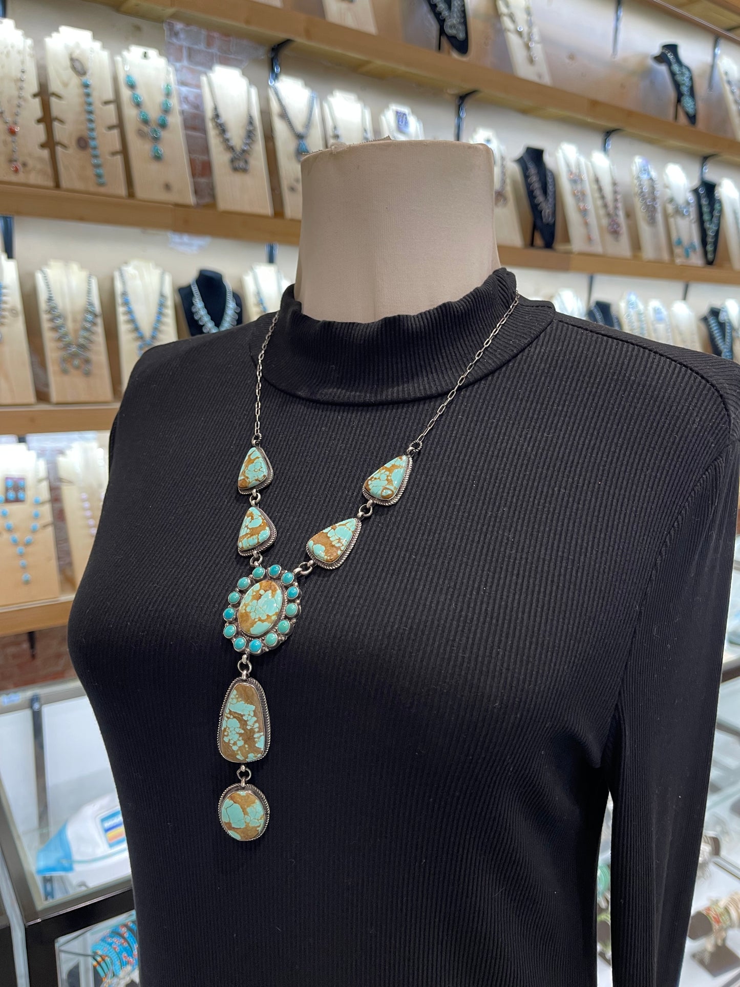 24”+5” #8 Turquoise Lariat Necklace by Devin Brown, Navajo