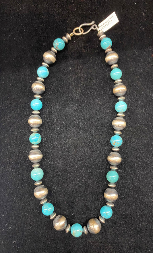 20” 16mm Navajo Pearls with 14mm Kingman Turquoise Beads