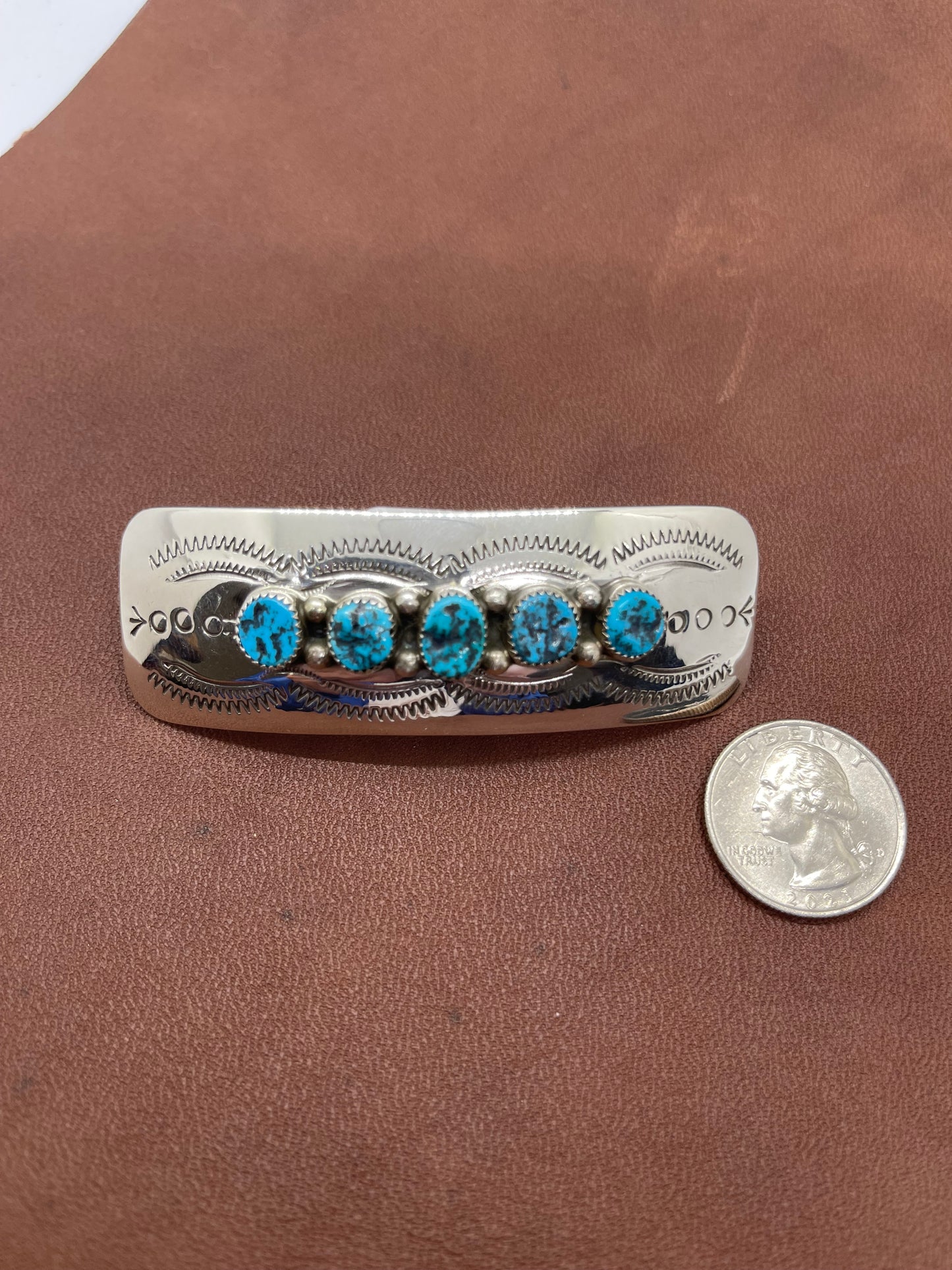 3" 5 Stone Turquoise Hair Barrette by Jolene Begay, Navajo