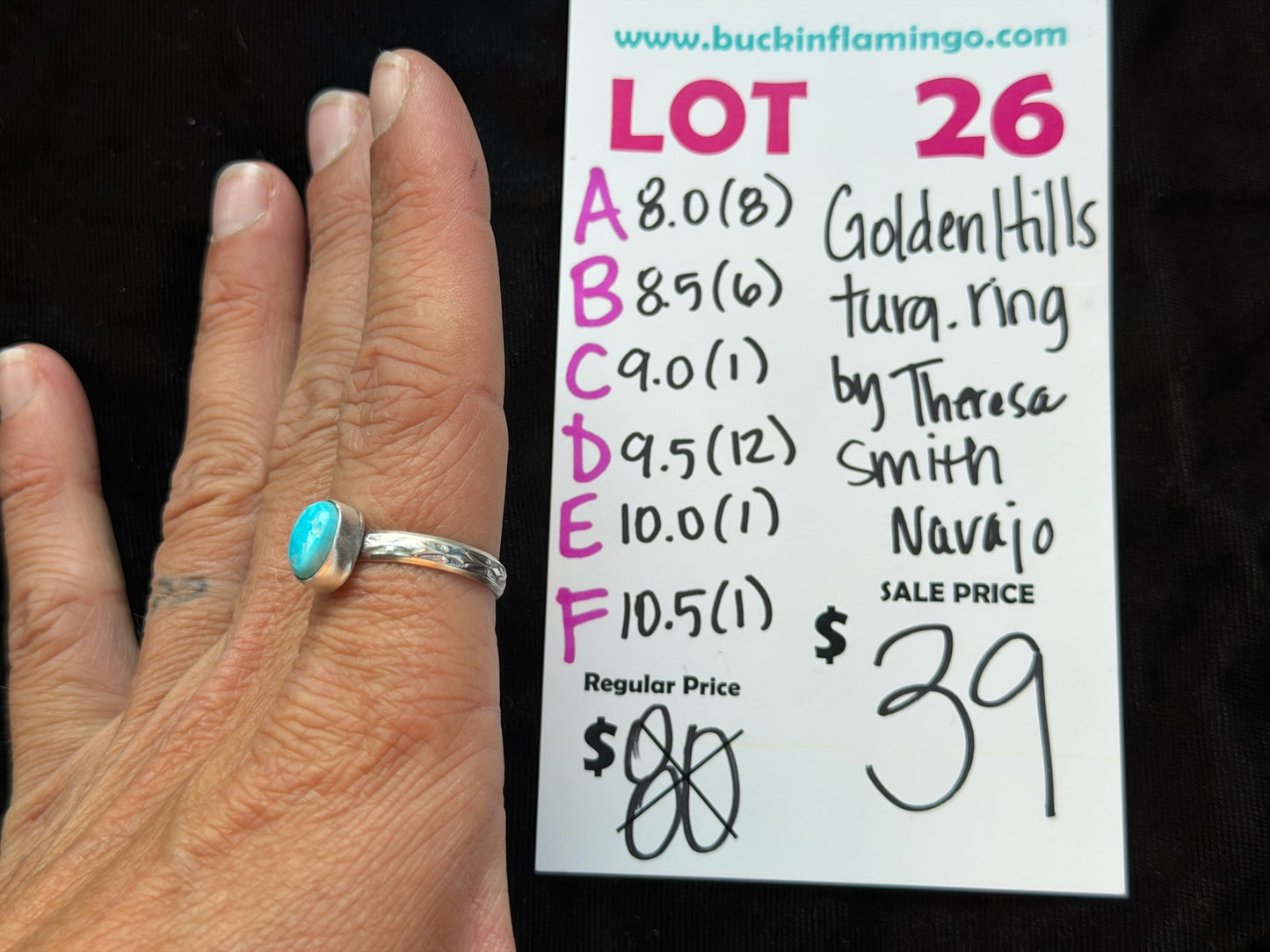 LOT 26 B 8/9 Golden Hills Turquoise Ring by Theresa Smith, Navajo