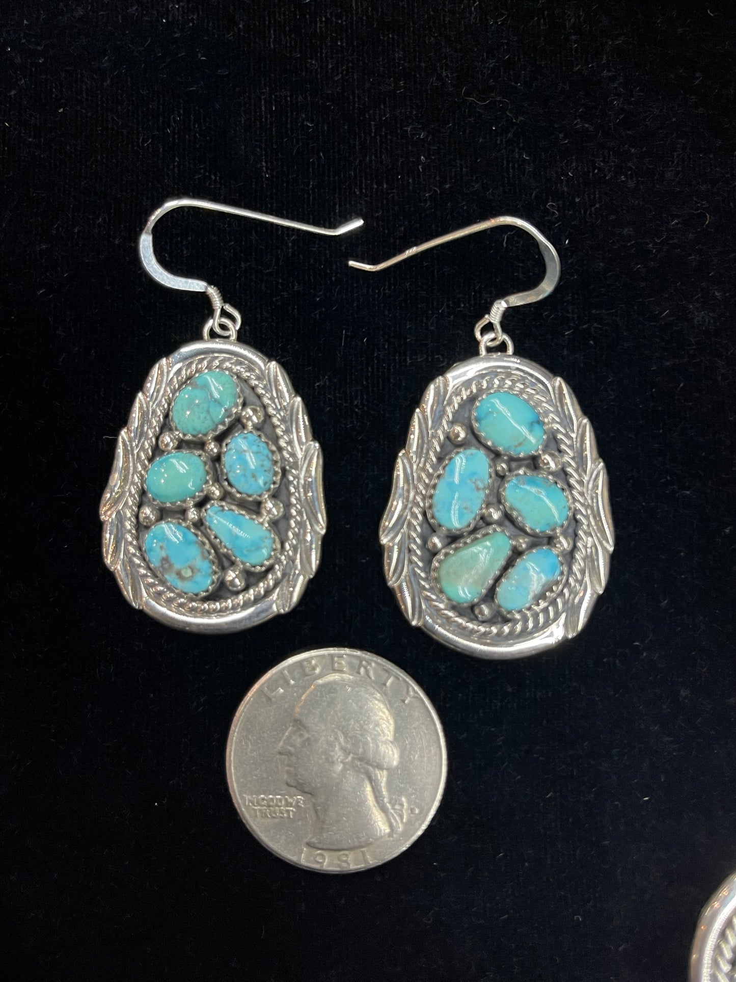 24" Kingman Turquoise Squash Blossom with Matching Dangle Earrings by A. Spencer, Navajo