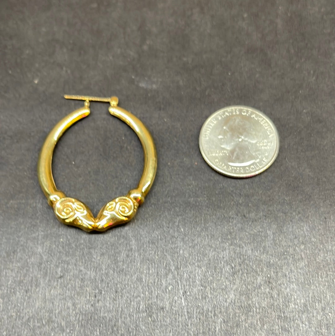 14k Solid Gold Hoop Earrings with Ram Details