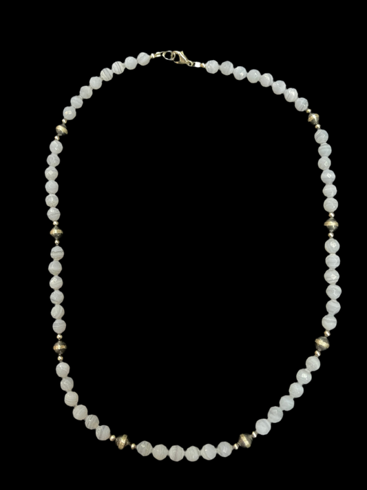 18" Necklace with 6mm Blue Lace Agate and Silver Pearls