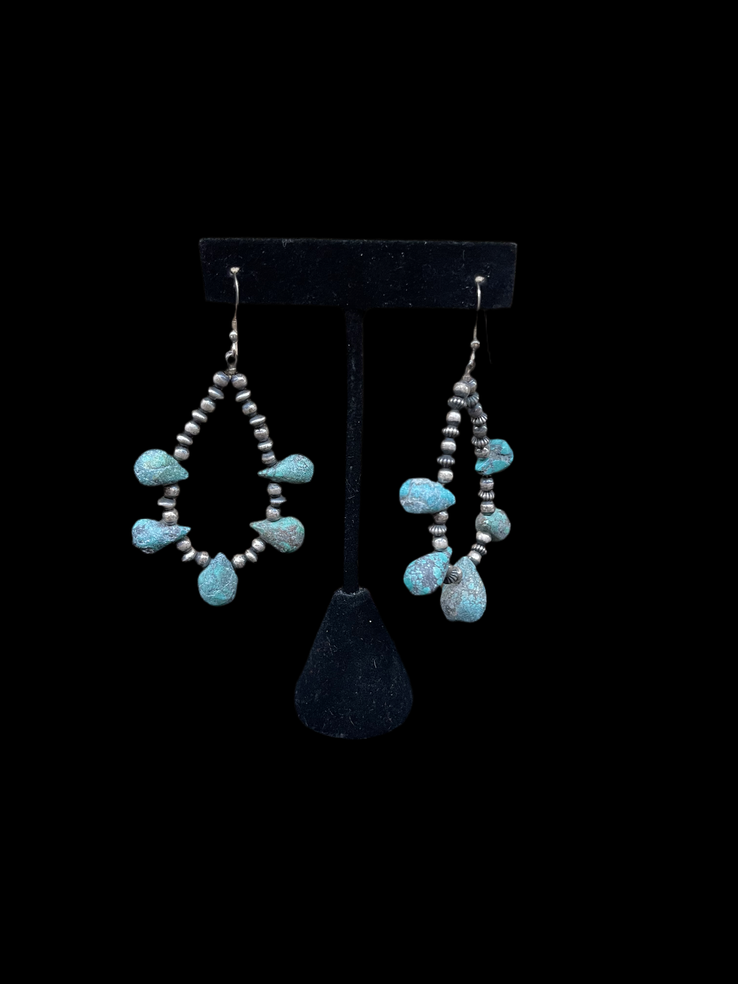 3mm Navajo Pearl and Turquoise Nugget Teardrop Dangle Earrings